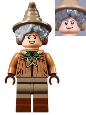 Professor Pomona Sprout - Dirty Cloak, Green Holly Brooch, Dark Tan Legs with Reddish Brown Boots LEGO hp270 | Fyrebrick.be