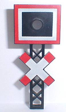 lcs12v | Train Level Crossing Sign with Crossed Bars and Panel with Hole for Light | LEGOPART