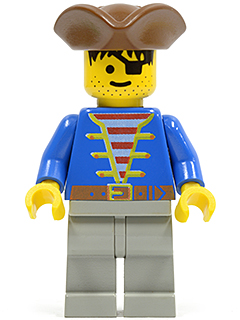 Pirate Blue Jacket, Light Gray Legs, Brown Pirate Triangle Hat LEGO pi008