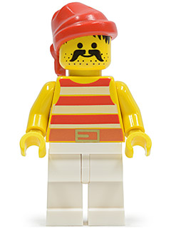 Pirate Red / White Stripes Shirt, White Legs, Red Bandana LEGO pi045