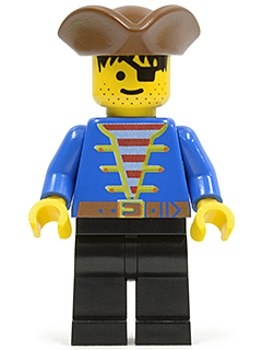 Pirate Blue Jacket, Black Legs, Brown Pirate Triangle Hat, Black Hair LEGO pi080 | Fyrebrick.be