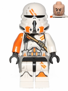 Clone Airborne Trooper, 212th Attack Battalion (Phase 2) - Orange Arm, Dirt Stains, Light Bluish Gray Cloth Kama, Scowl LEGO sw0523 | Fyrebrick.be