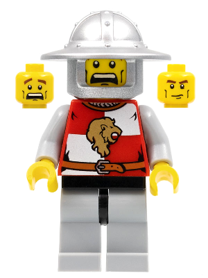Kingdoms - Lion Knight Quarters, Helmet with Broad Brim, Vertical Cheek Lines, Mouth Closed / Mouth Open Scared Pattern LEGO cas498