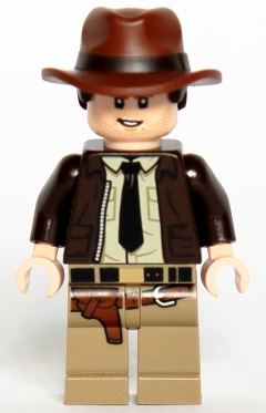 Indiana Jones - Dark Brown Jacket, Black Tie, Reddish Brown Dual Molded Hat with Hair, Light Nougat Hands LEGO iaj046